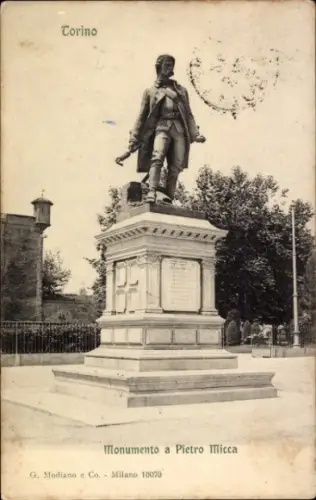 Ak Torino Turin Piemonte, Statue von Pietro Micca, Torinotext, G. Modiano e Co.