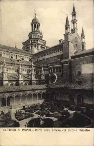 Ak Certosa di Pavia Lombardia, CERTOSA di PAVIA, Teil der Kirche, Piccolo Chiostro