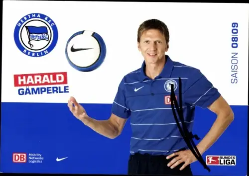 Autogrammkarte Co Trainer Harald Gämperle, Hertha BSC, Autogramm