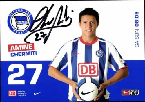 Autogrammkarte Fußballer Amine Chermiti, Hertha BSC, Autogramm