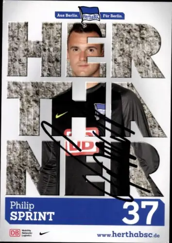 Autogrammkarte Fußballer Philip Sprint, Hertha BSC, Autogramm