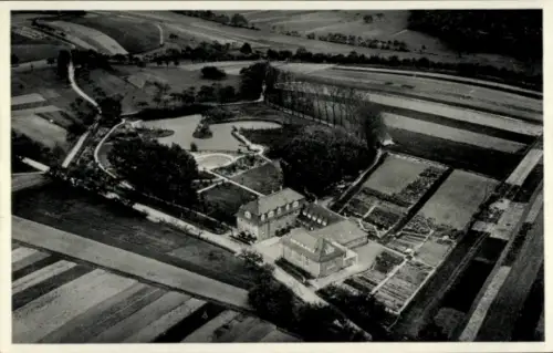 Ak Schmie Maulbronn im Enzkreis, Erholungsheim Schmie, Luftaufnahme, Gärten, Landschaft