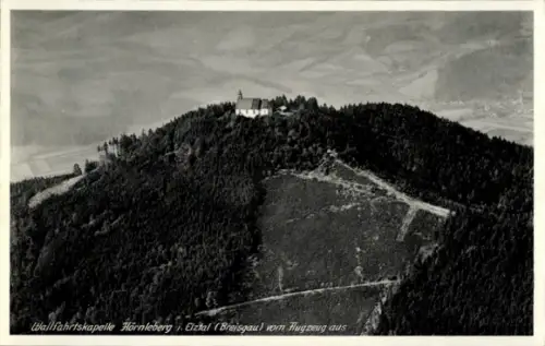 Ak Waldkirch im Elztal Breisgau Schwarzwald, Luftaufnahme der Wallfahrtskapelle Hörnleberg, Elzta