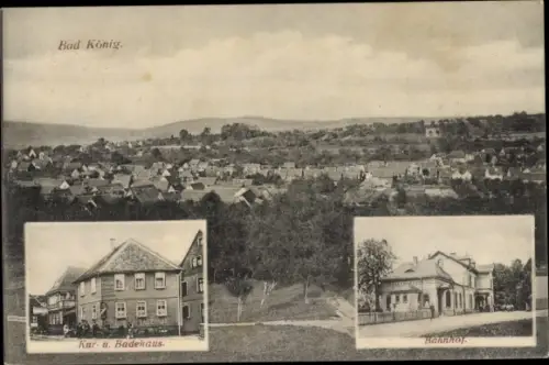 Ak Bad König im Odenwald Hessen, Kur und Badehaus, Bahnhof, Blick auf den Ort