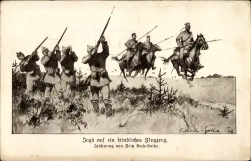 Künstler Ak Koch-Gotha, Fritz, Jagd auf ein feindliches Flugzeug, I. WK