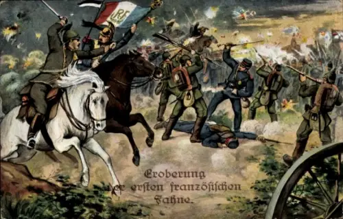 Künstler Ak Schlachtfeld 1. WK, Eroberung einer französischen Fahne