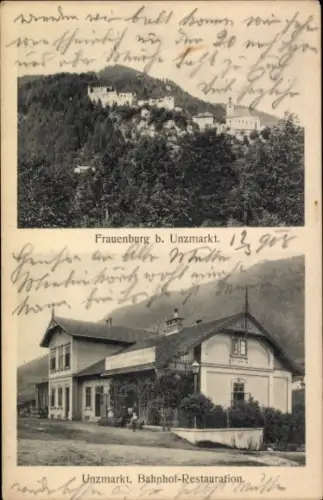 Ak Unzmarkt Frauenburg Steiermark, Bahnhof-Restauration