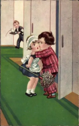 Ak Kinder, Hotel, Zimmermädchen, Kuss