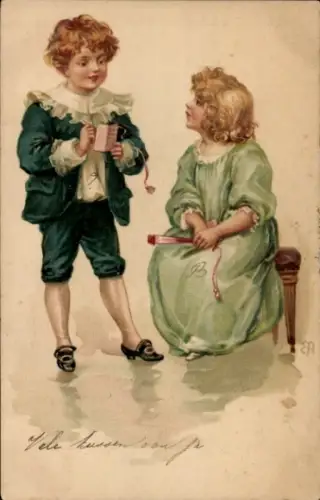 Künstler Litho Kinder-Porträt, Mädchen mit Fächer