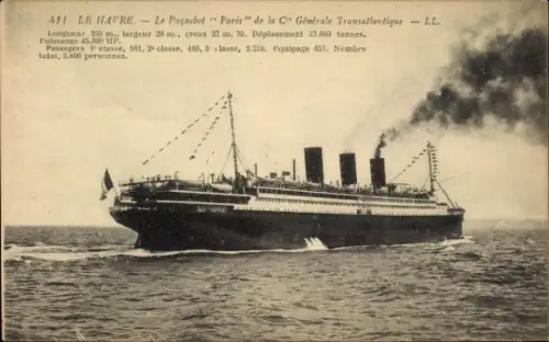 Ak Passagierschiff Paris, CGT