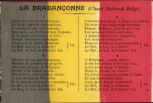 Lied CPA La Brabanconne, Chant National Belge