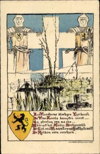 Wappen Ak Belgisch Steunfonds der Economische Werken, Ritter, Gräber