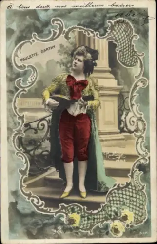 Passepartout Ak Sängerin Paulette Darthy, Porträt in Kostüm