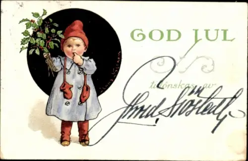 Ak Frohe Weihnachten, Kind mit Stechpalme