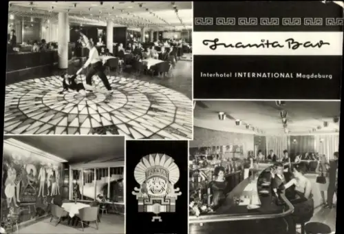 Ak Magdeburg an der Elbe, Quamita Bar, Interhotel INTERNATIONAL, elegante Inneneinrichtung, Ta...