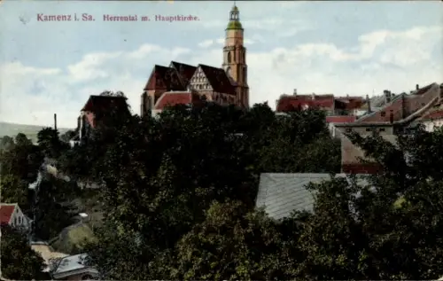 Ak Kamenz in Sachsen, Kamenz i. Sa., Herrental, Hauptkirche, Landschaft, Bäume