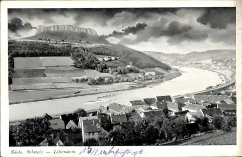 Ak Königstein an der Elbe Sächsische Schweiz,  Lilienstein, Flusslandschaft, Häuser, Berge