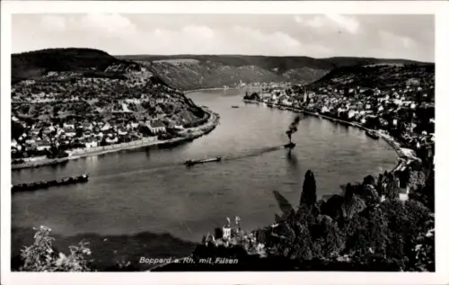 Ak Boppard am Rhein, Boppard am Rhein, Flusslandschaft, Hügel, Schiffe