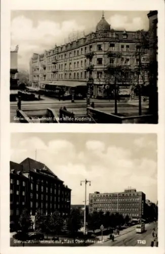 Ak Gliwice Gleiwitz Oberschlesien,  Wilhelmstr. Ecke Wilde Klodnitz, Haus Oberschlesien, Schwarz-