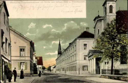 Ak Weilheim Tübingen am Neckar, Franziskanerstraße, Kirche zum heiligen Geist, Pfründeanstalt, Pe