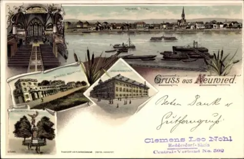 Litho Neuwied am Rhein, Schloss Monrepos, Mädchenanstalt, Kriegerdenkmal