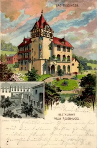 Litho Bad Kissingen Unterfranken Bayern, Restaurant Villa Rosenhügel