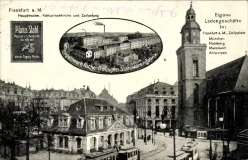 Ak Frankfurt am Main, Hauptwache, Katharinenkirche, Zeil, Engelswerk Foche Solingen, Pilatus-Stahl