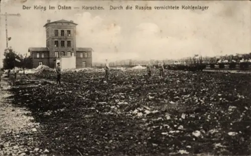 Ak Korsze Korschen Ostpreußen, Durch die Russen vernichtete Kohlenlager