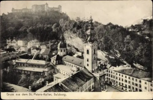 Ak Salzburg in Österreich, St. Peters-Keller,  Stadtansicht,  Architektur