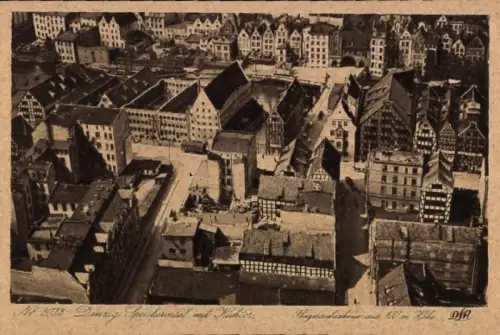 Ak Gdańsk Danzig, Speicherinsel mit Kuhtor, Fliegeraufnahme