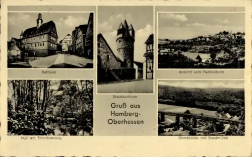 Ak Homberg an der Ohm Oberhessen, Brauhausturm, Ohmbrücke, Rathaus