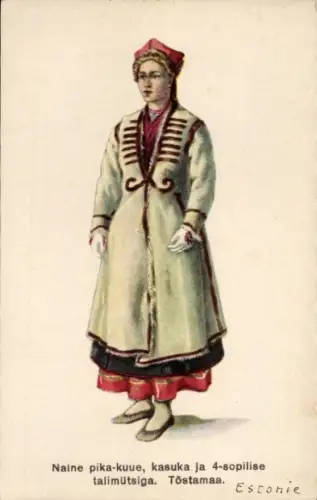 Ak Estnische Nationaltrachten, Frau aus der Gemeinde Töstamaa