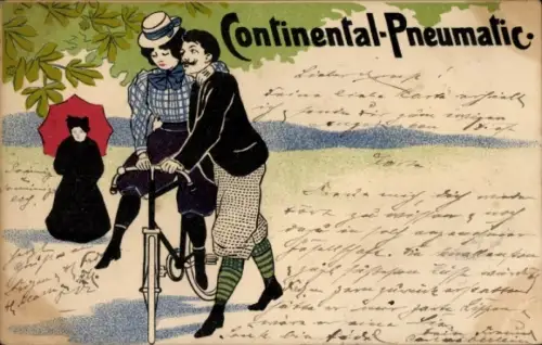 Litho Reklame, Continental-Pneumatic, Frau auf einem Fahrrad