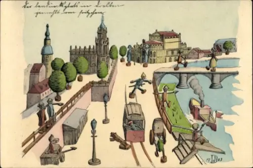 Künstler Ak Dresden Zentrum Altstadt, Teilansicht