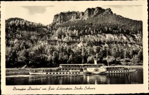 Ak Sächsische Schweiz, Dampfer Dresden am Fels Lilienstein