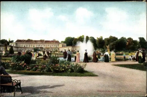Ak Herrenhausen Hannover in Niedersachsen, Schloss, Springbrunnen