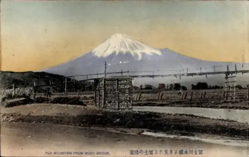 Ak Fuji Präfektur Shizuoka Japan, Fuji Berg, Moku Brücke, Landschaft, Wasser, Brücke