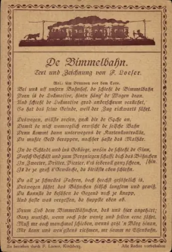 Künstler Lied Ak F. Loeser, De Bimmelbahn, Text