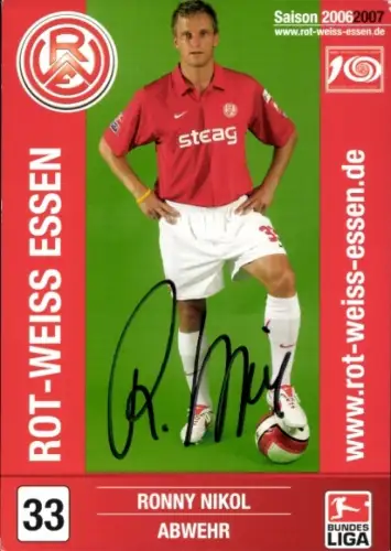 Autogrammkarte Fußballer Ronny Nikol, Rot-Weiss Essen, Autogramm