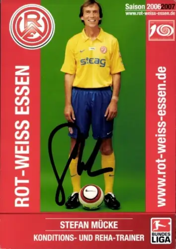 Autogrammkarte Konditions- und Reha Trainer Stefan Mücke, Rot-Weiss Essen, Autogramm