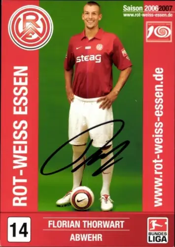 Autogrammkarte Fußballer Florian Thorwart, Rot Weiss Essen, Autogramm