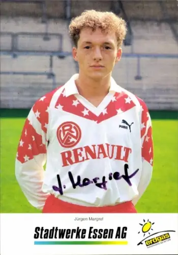 Autogrammkarte Fußballer Jörg Margret, Rot-Weiss Essen, Autogramm