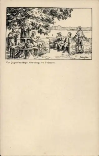 Künstler Ak Lörcher, Meersburg Bodensee, Jugendherberge