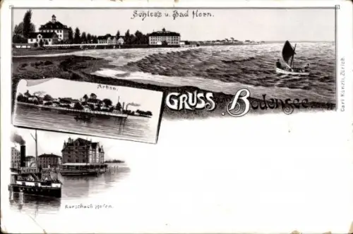 Litho Rorschach Kt. St. Gallen Schweiz, Bodensee, Schloss, Bad Horn