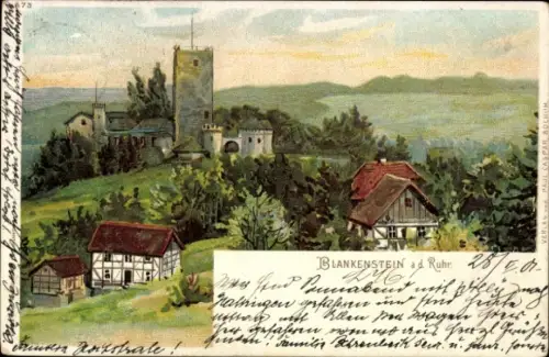 Litho Blankenstein an der Ruhr Hattingen, Gesamtansicht, Häuser