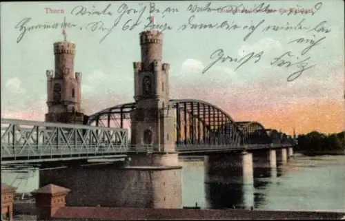 Ak Toruń Thorn Westpreußen, Eisenbahnbrücke, Weichsel