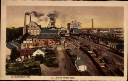 Ak Gelsenkirchen im Ruhrgebiet, Zeche Rhein Elbe, Bahnschienen