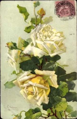 Künstler Ak Klein, Catharina, gelbe Rosen