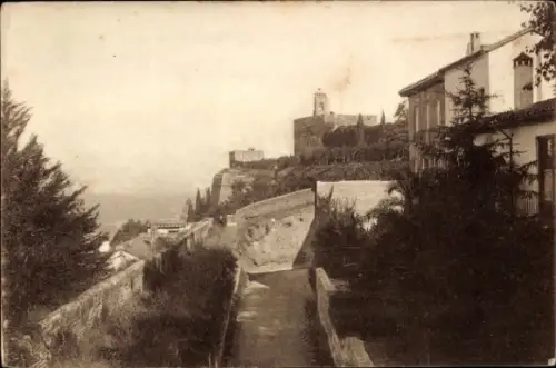 Ak Granada Andalusien Spanien, Alhambra, Torre de la Vela,  Landschaft,  Ansicht