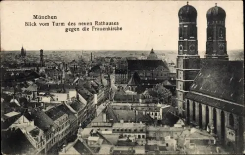 Ak München, Panorama, Frauenkirche, Blick vom Turm des neuen Rathauses